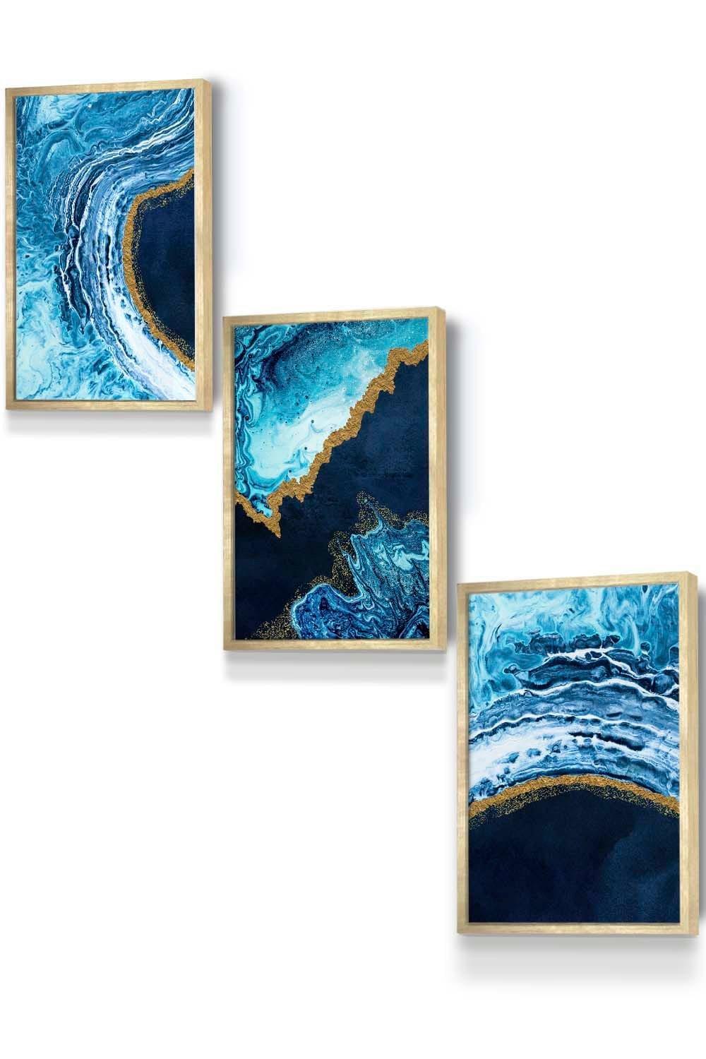Abstract Navy, Blue and Gold Oceans Framed Wall Art - Small